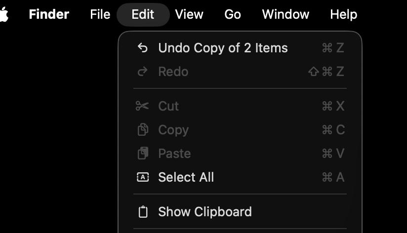 Finder Edit Menu Show Clipboard